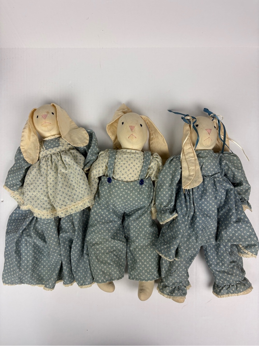 Vintage Stuffed 17in Bunny Rabbits Long Ears Country Decor Girls Boys Blue Cream